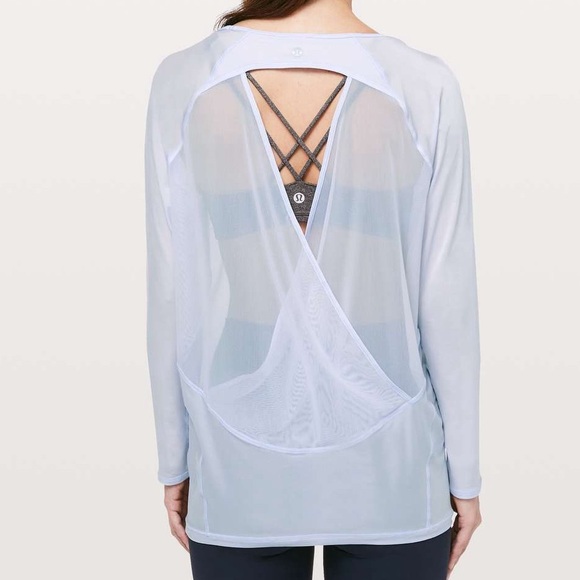 Lululemon If You’re Lucky Long Sleeve Tee Size 4 Pale Purple Mesh Open Back - Picture 3 of 6